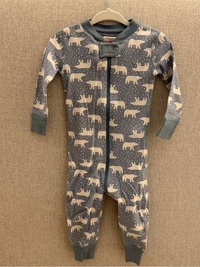Hanna Andersson Blue-Grey Polar Bear Print One-Piece Zipper Pajama